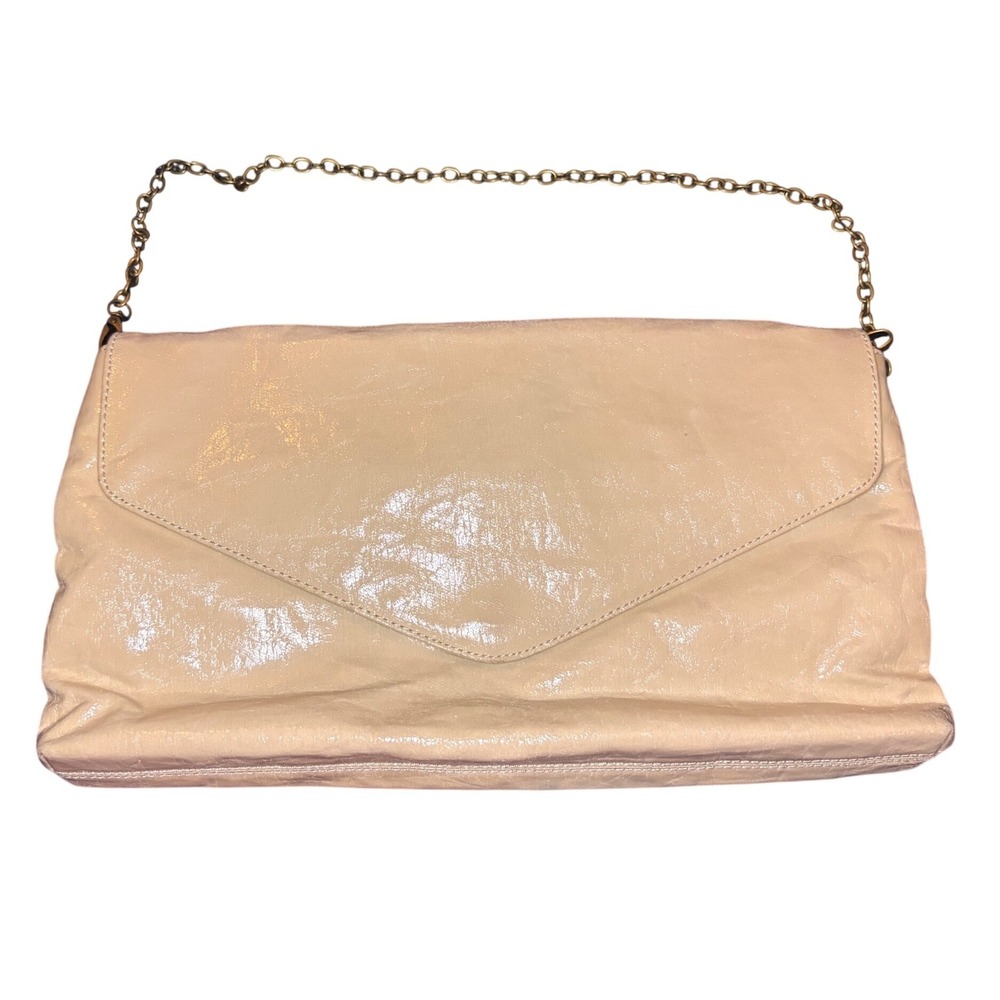 Rachel Zoe Envelope Clutch Chain Strap Beige Leather Foldover Shoulder Bag